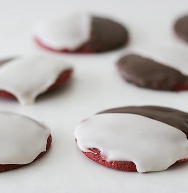 Red Velvet Black and White Cookies | www.tasteandtellblog.com