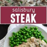 Salisbury Steak collage with text bar in the middle.