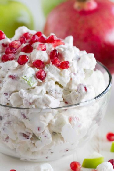 apple pomegranate salad in a glass bowl