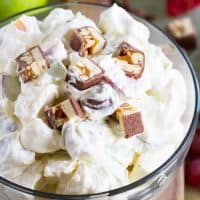 Snickers Salad - sweet salad with snickers, apples, and grapes.