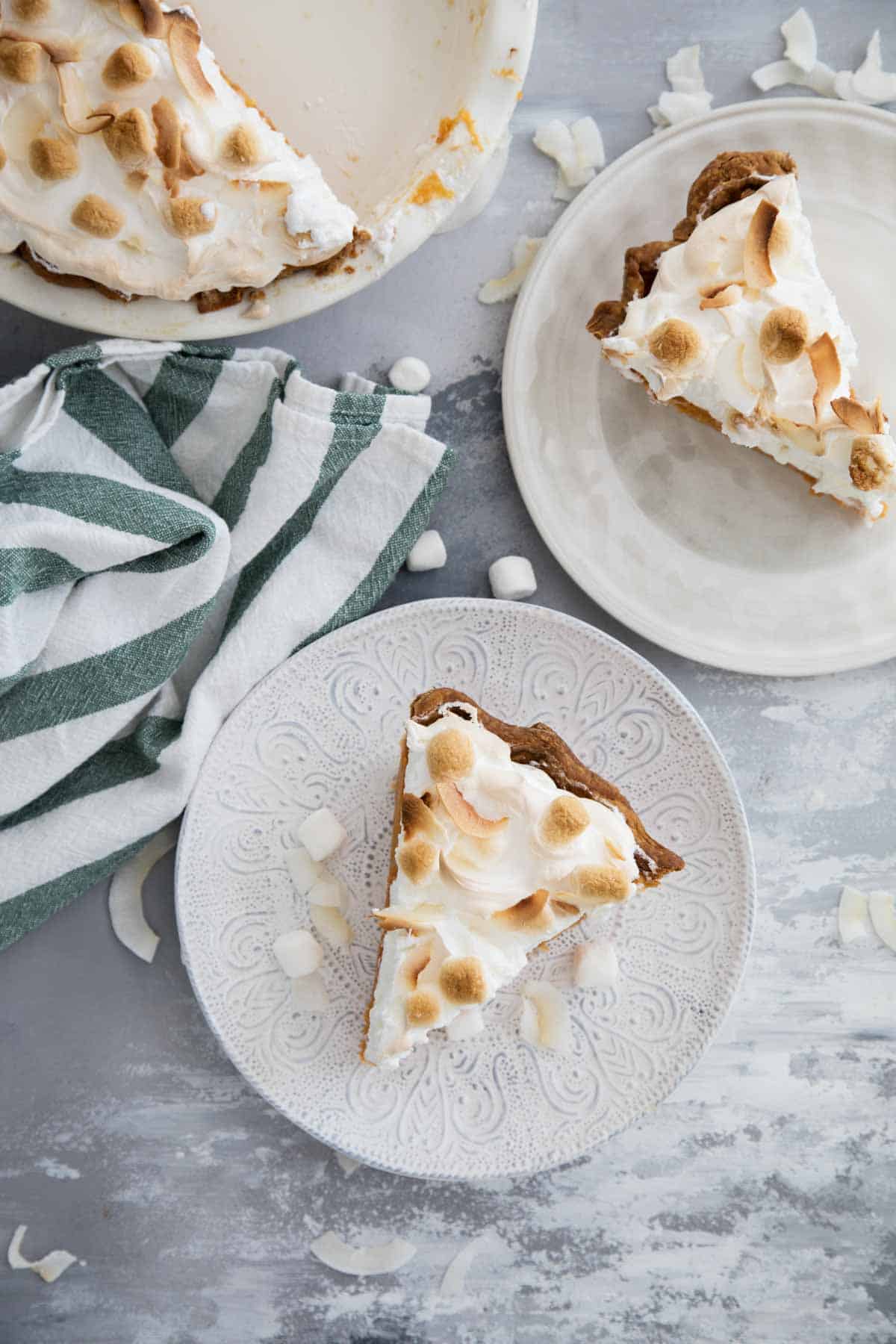 overhead view of slices of sweet potato pie