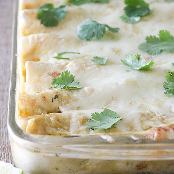 Chicken, Black Bean and Zucchini Enchiladas with Green Chile Sauce | www.tasteandtellblog.com