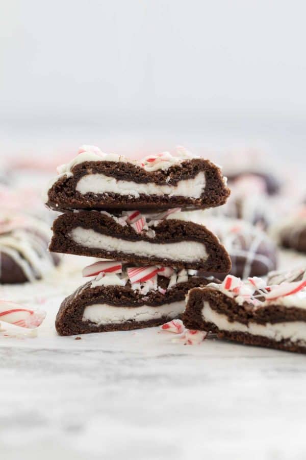 Chocolate Peppermint Cookies stuffed with peppermint patties