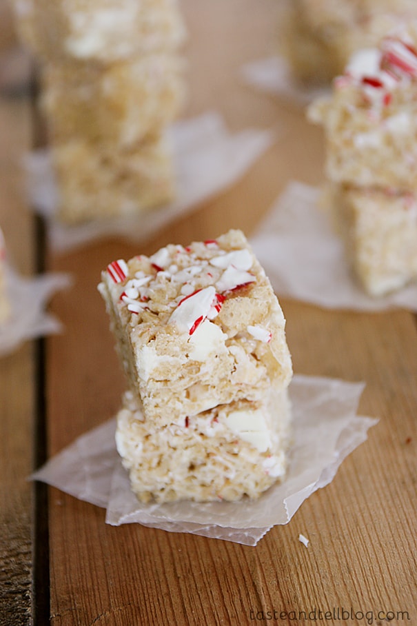 Little Peppermint Crispy Rice Squares | www.tasteandtellblog.com