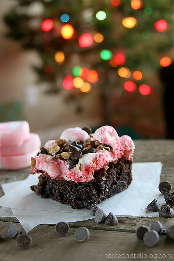 Peppermint Rocky Road Brownies from www.tasteandtellblog.com