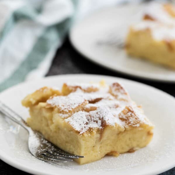 Slice of Overnight French Toast Casserole with Cream Cheese