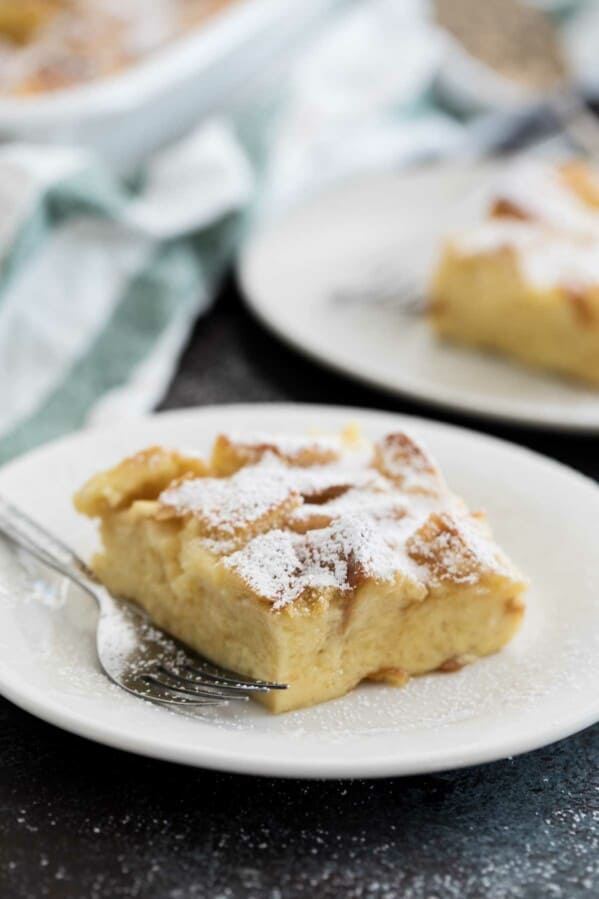 Slice of Overnight French Toast Casserole with Cream Cheese