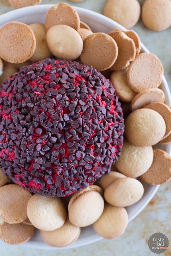 This Red Velvet Cheese Ball is the ultimate dip for red velvet lovers!! This sweet version of a cheese ball will have you going back for more!