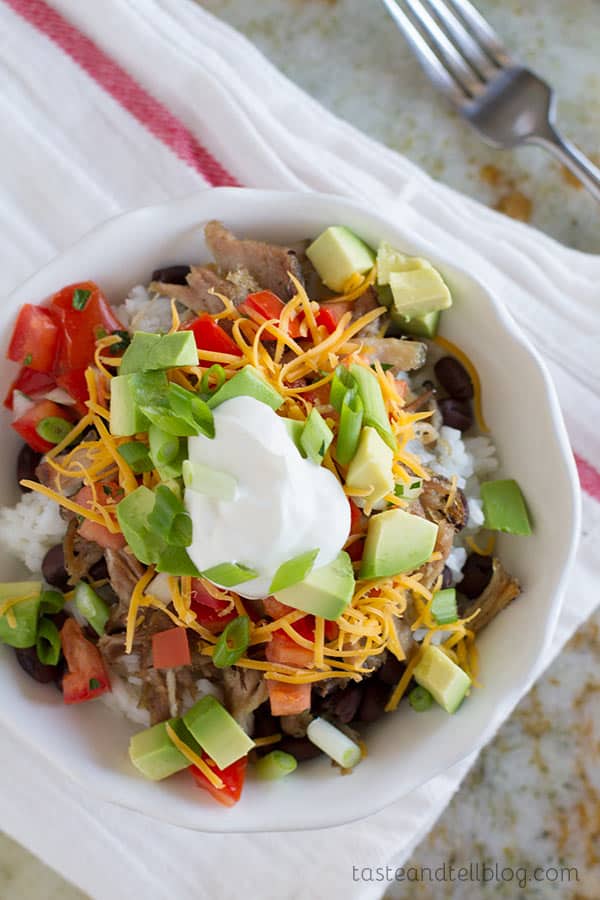 Pork Carnitas Burrito Bowl on Taste and Tell