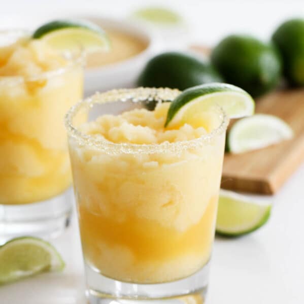 Virgin Frozen Margaritas with lime slices