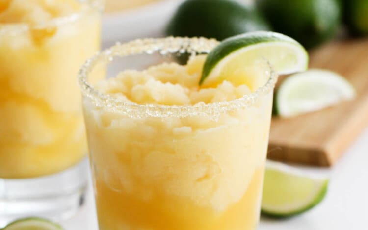 Virgin Frozen Margaritas with lime slices