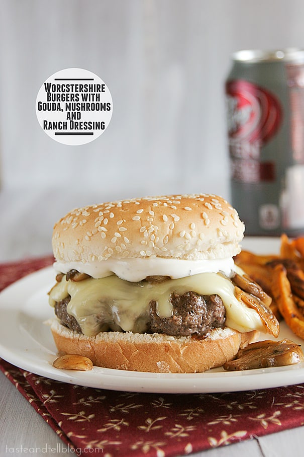 Worcestershire Burgers with Gouda, Mushrooms and Ranch Dressing | www.tasteandtellblog.com