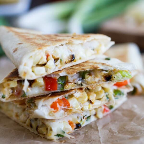 Grilled Corn Quesadillas stacked on each other