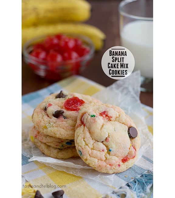 Banana Split Cake Mix Cookies | www.tasteandtellblog.com #recipe #cookie #cakemix