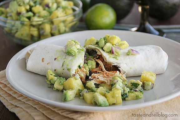 Chicken and Black Bean Burritos with Avocado Pineapple Salsa | www.tasteandtellblog.com Chicken and Black Bean Burritos with Avocado Pineapple Salsa | www.tasteandtellblog.com