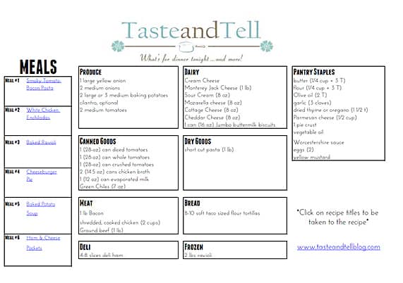 No Waste Menu Plan - 1 week, 6 recipes, no leftover ingredients | www.tasteandtellblog.com #menuplan #recipe #grocerylist