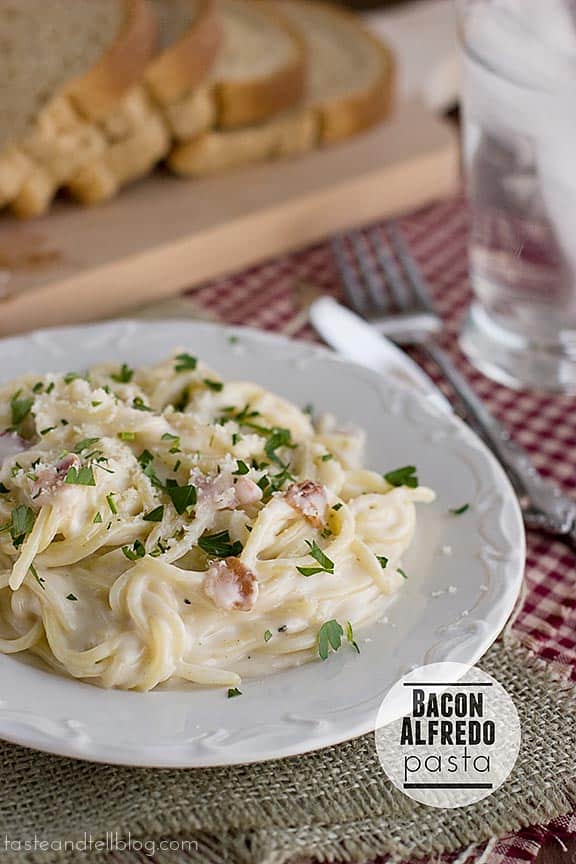 A decadent dinner idea, this Bacon Alfredo Pasta would be the perfect meal for a special night in.