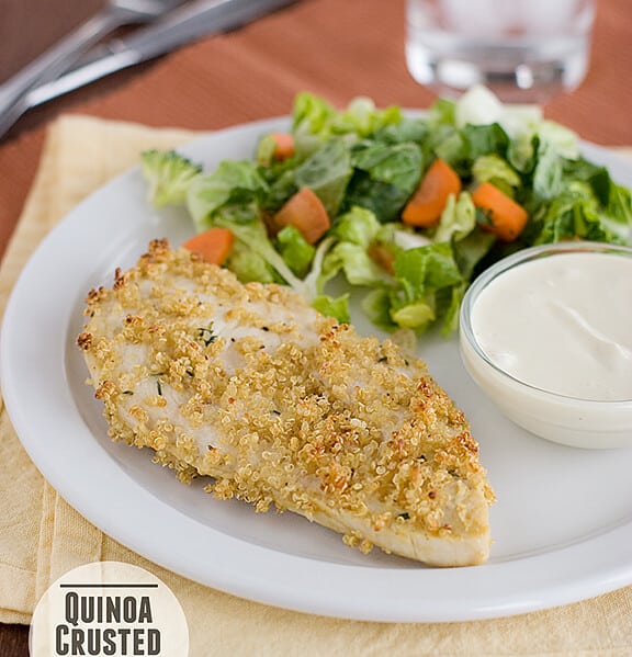 Quinoa Crusted Chicken with Skinny Honey Mustard