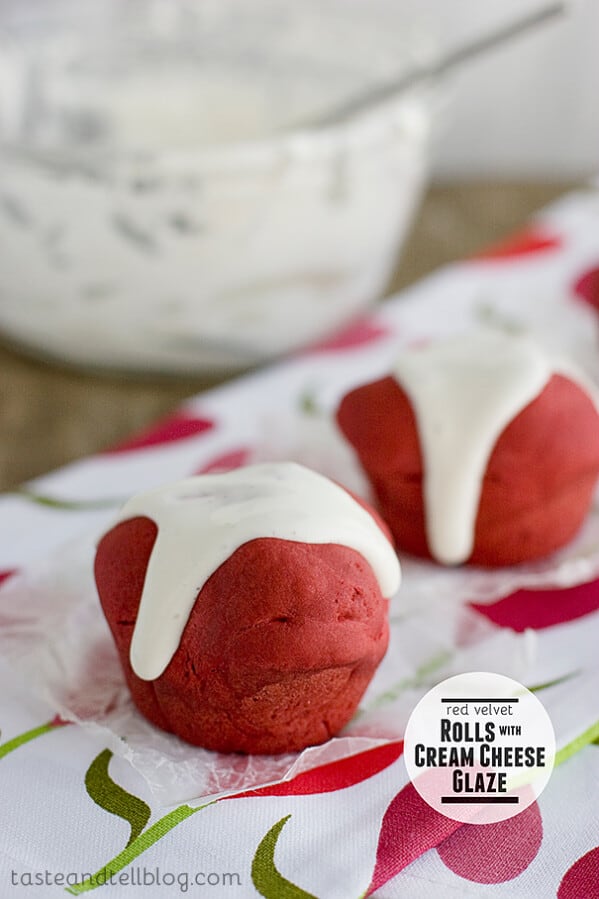 Red Velvet Rolls with Cream Cheese Glaze | www.tasteandtellblog.com