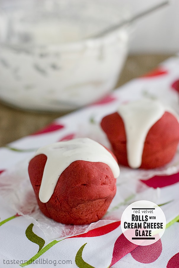 Red Velvet Rolls with Cream Cheese Glaze | www.tasteandtellblog.com