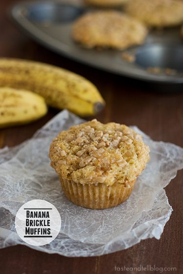 Banana Brickle Muffins | www.tasteandtellblog.com #recipe #banana #muffin