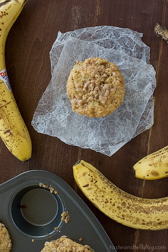 Banana Brickle Muffins | www.tasteandtellblog.com #recipe #banana #muffin