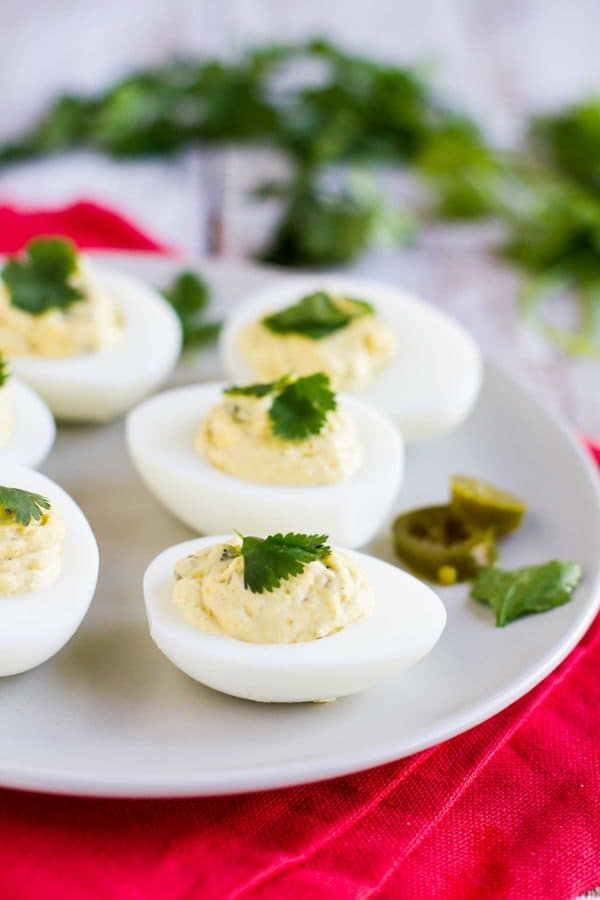 Spicy Deviled Eggs on a plate