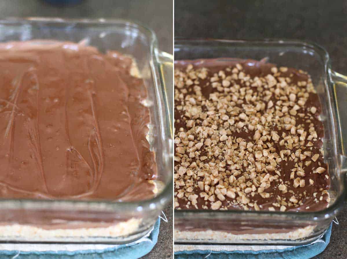 Looking for an easy dessert? These Skor Squares have only 4 ingredients and are perfect for lovers of salty and sweet. adding chocolate and more toffee to skor squares.