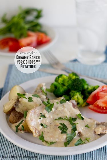 Slow Cooker Creamy Ranch Pork Chops and Potatoes | www.tasteandtellblog.com