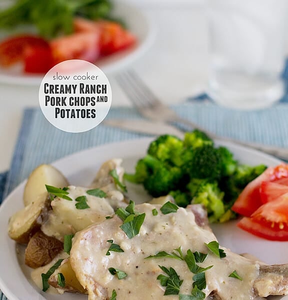 Slow Cooker Creamy Ranch Pork Chops and Potatoes | www.tasteandtellblog.com