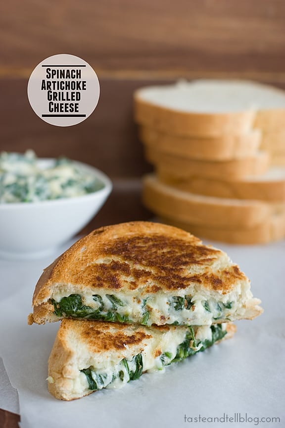 Spinach Artichoke Grilled Cheese | www.tasteandtellblog.com