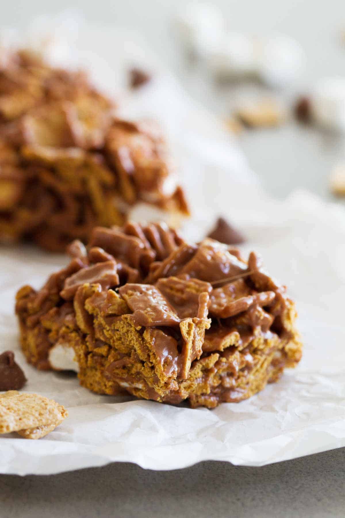 Indoor S'more bar made from golden grahams, chocolate and marshmallows