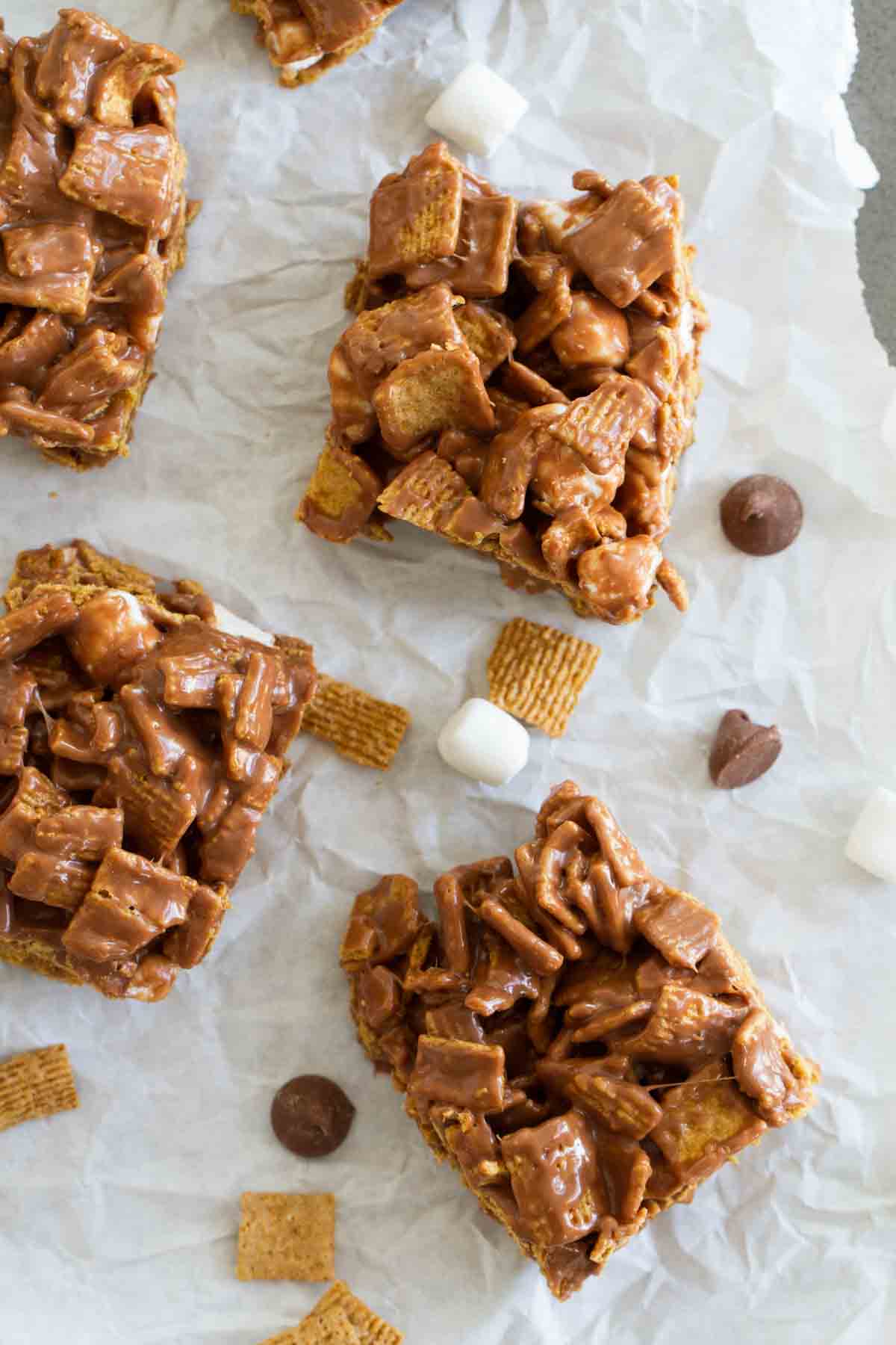 overhead view of Indoor S'mores on a piece of parchment