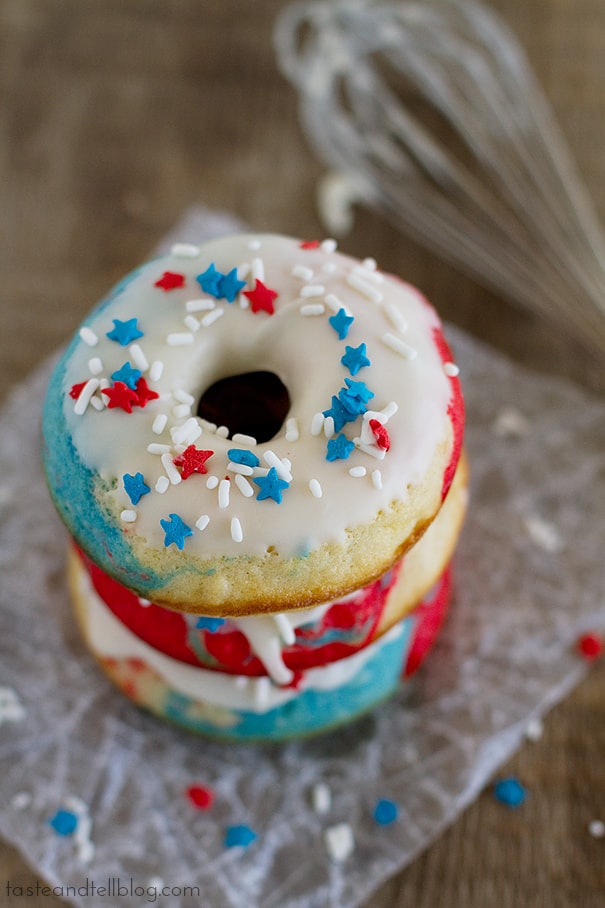 Red, White and Blue Baked Donuts | www.tasteandtellblog.com