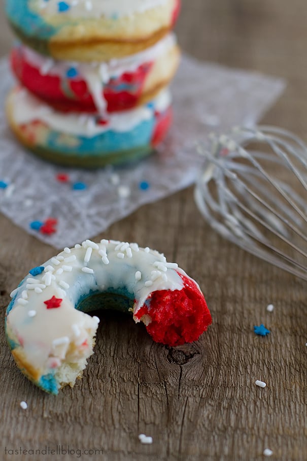 Red, White and Blue Baked Donuts | www.tasteandtellblog.com