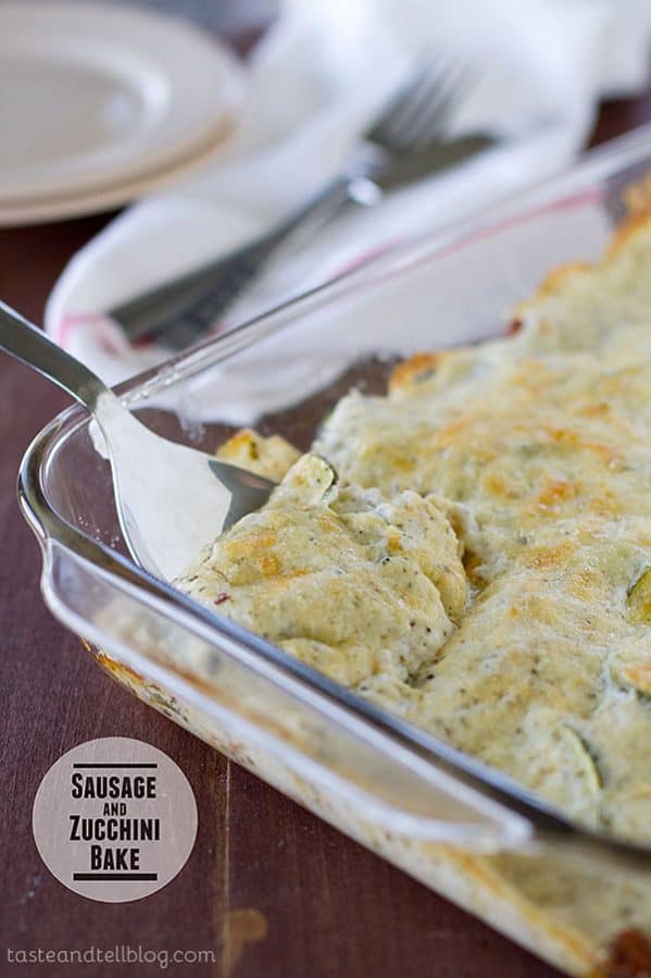 Sliced fresh zucchini and crumbled sausage are combined and covered with a creamy ranch sauce, and baked up until hot and bubbly in this Sausage and Zucchini Bake.