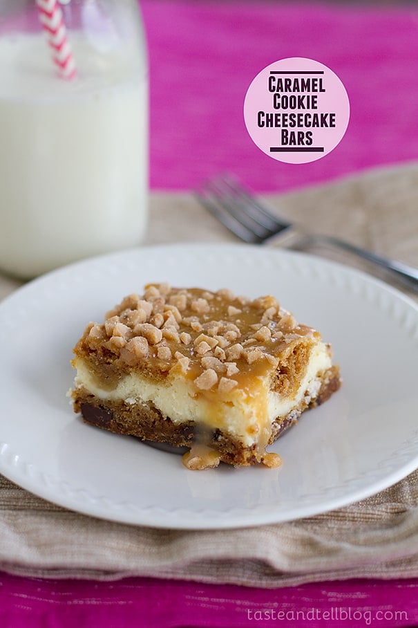 Caramel Cookie Cheesecake Bars | www.tasteandtellblog.com