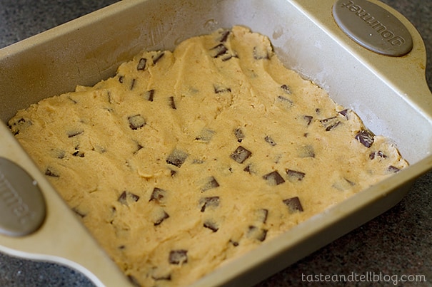 Dough pressed into the bottom of a pan.