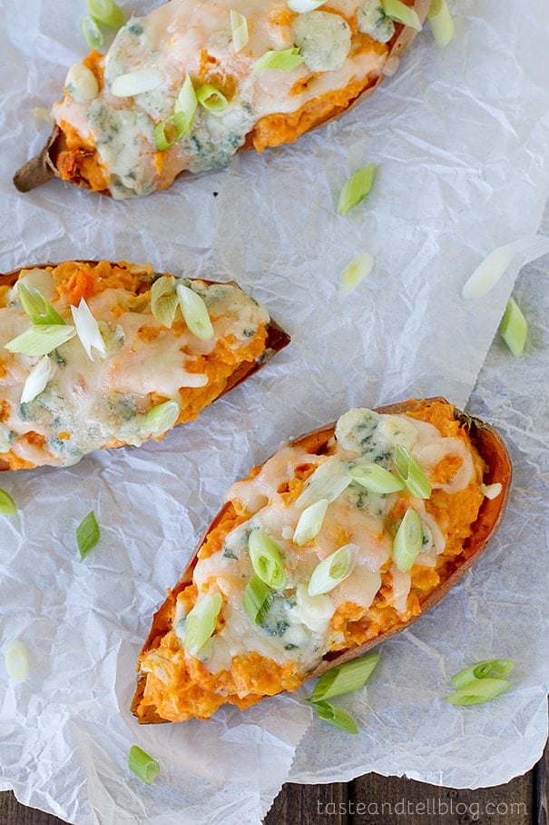 Twice Baked Buffalo Chicken Sweet Potatoes | Taste and Tell