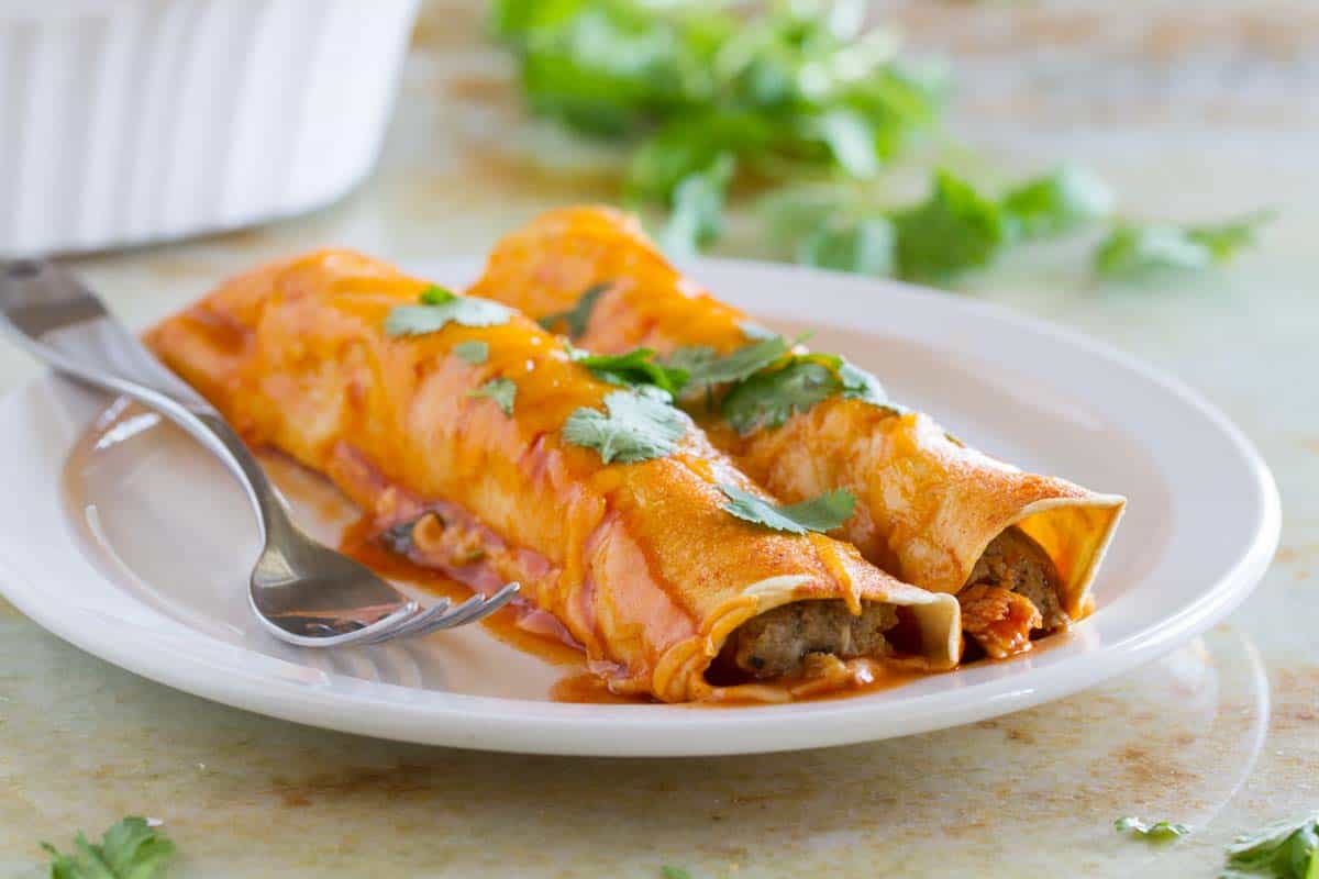 Plate with Thanksgiving Leftover Enchiladas