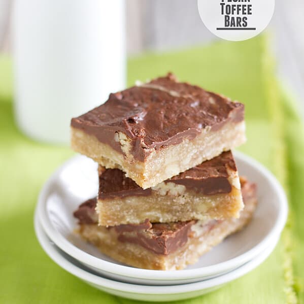 Chocolate Pecan Toffee Bars from www.tasteandtellblog.com