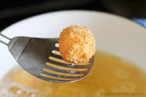 Fried Loaded Mashed Potato Balls from www.tasteandtellblog.com