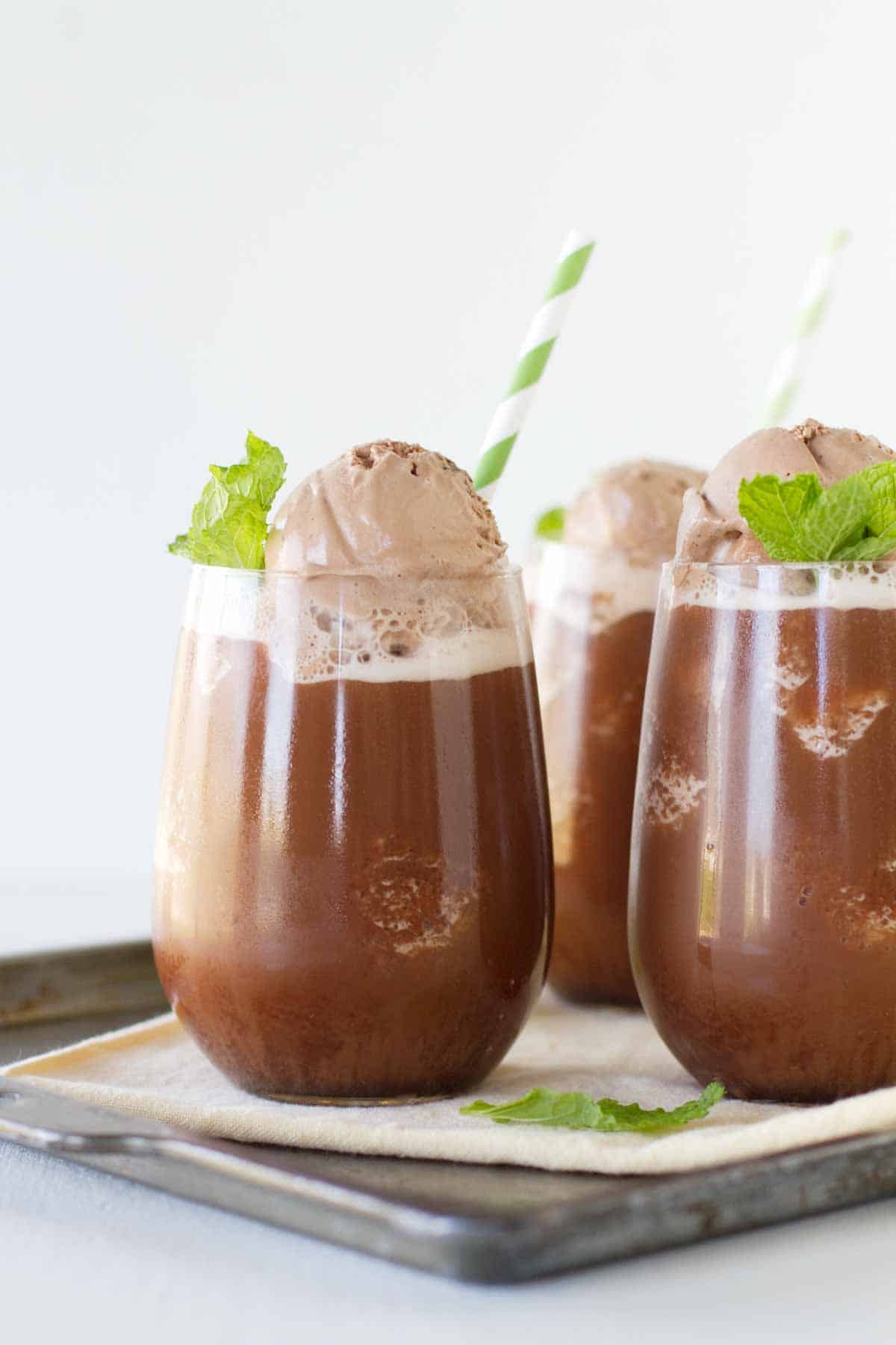 Decadent and perfect for summer, this chocolate drink is perfect for company or just for a summer night. Iced Chocolate drink topped with gelato
