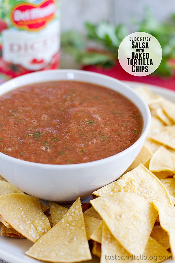 Quick and Easy Salsa with Baked Tortilla Chips from www.tasteandtellblog.com