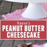 Reese's Peanut Butter Cheesecake collage with text bar in the middle