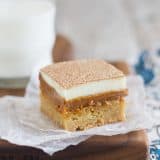 Caramel Snickerdoodle Bar on parchment paper.