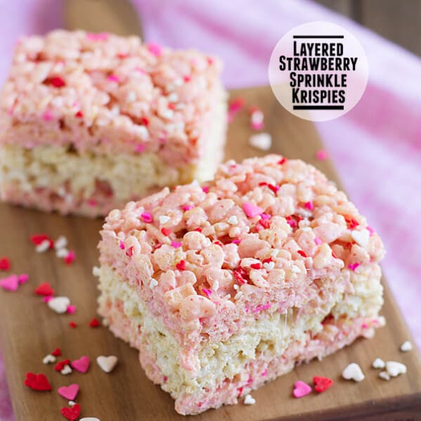 Layered Strawberry Sprinkle Krispies on Taste and Tell