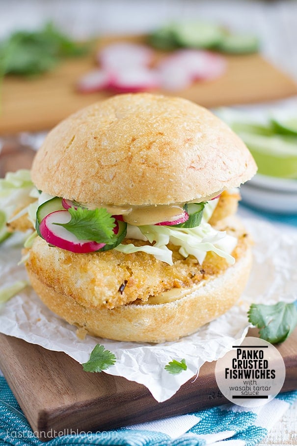 Panko Crusted Fishwiches with Wasabi Tartar Sauce on Taste and Tell