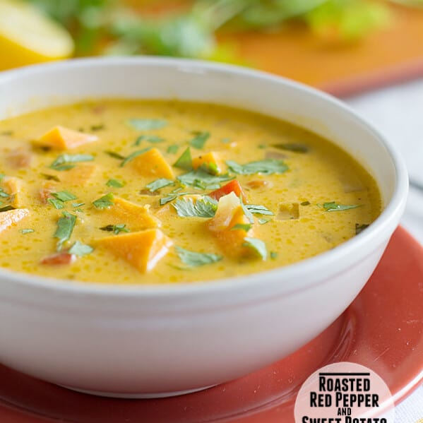 Roasted Red Pepper and Sweet Potato Soup on Taste and Tell