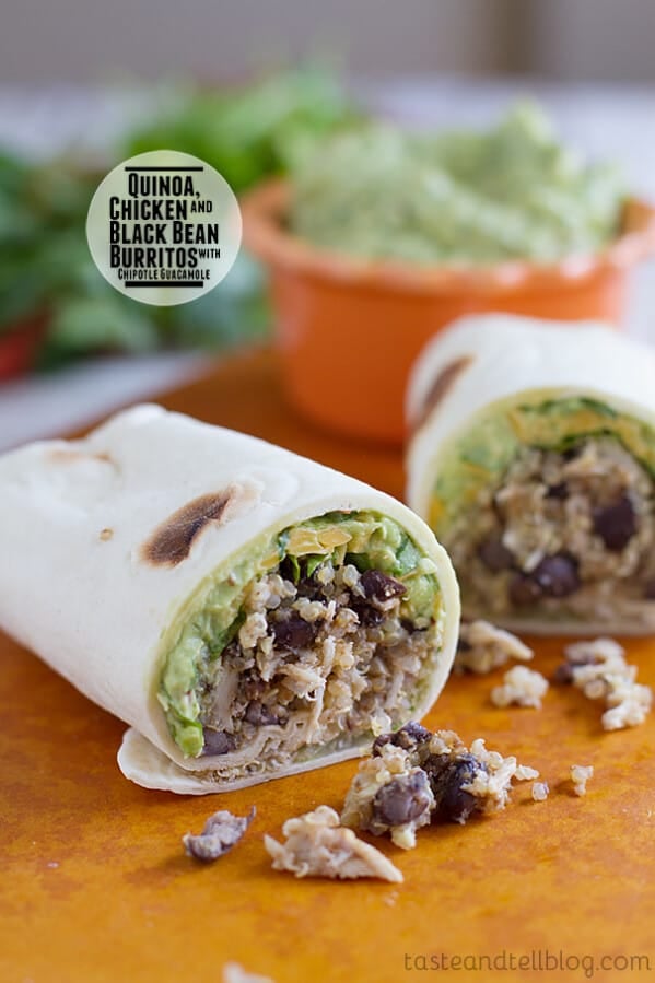 Quinoa Chicken and Black Bean Burritos with Chipotle Guacamole on Taste and Tell